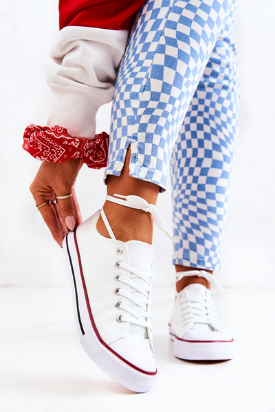 Women's Classic White Sneakers With Red Stripe Omerta