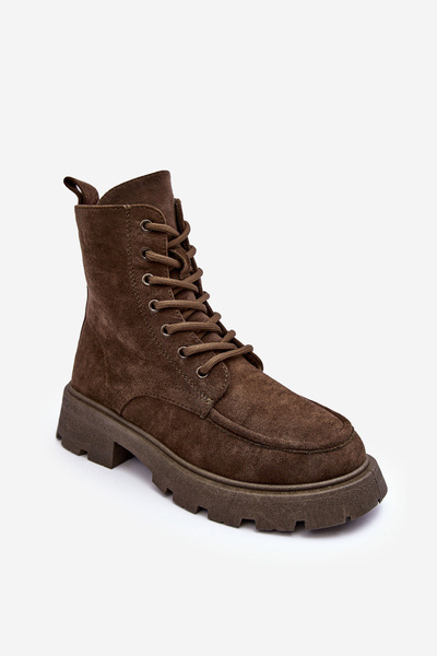 Velours Leder Stiefel Gefüttert Flache Absatz Dark Green Zikey