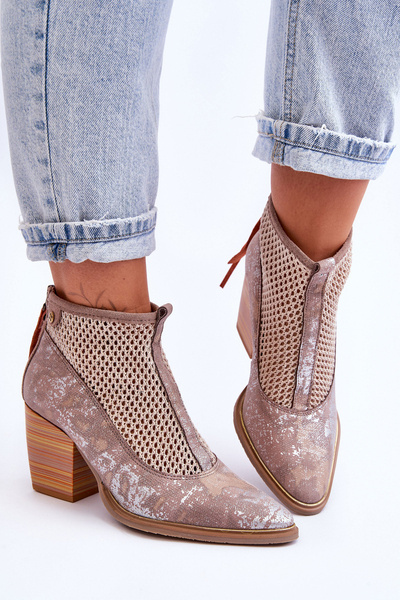 Leather Boots With Mesh Maciejka 05842-04 Beige