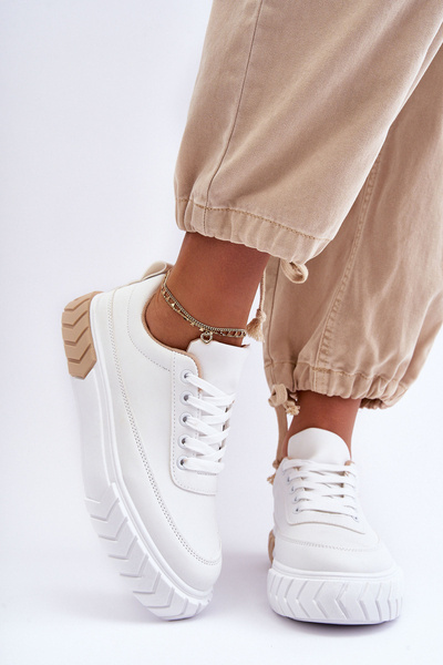 Classic Sport Shoes On Platform White-Beige Nannzie