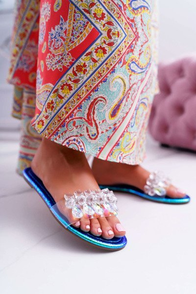 Tongs Femme Avec Zircons Lu Boo Bleu Essence Medina