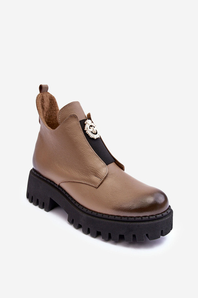 Damen Lederstiefel Mit Dekoration Beige Lusanna