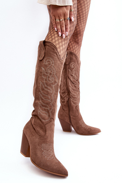 Damen Cowboystiefel mit Absatz in Dunkelbeige Tomani