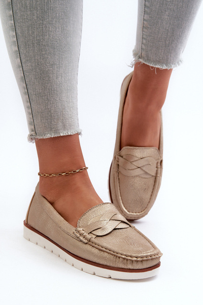 Mocassins pour femmes en cuir écologique en or Nestalia