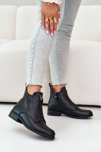 Bottines Basses Femme À Talons Plats Isolées Noir S.Barski HY42-119 Noir
