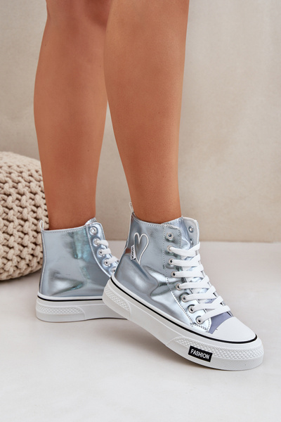 Metallic Hohe Sneakers Damen Mit Herz Blau Sumehra