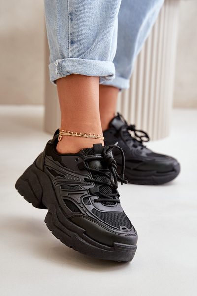 Pantofi Sport Sneakers Femei Pe Talpă Masivă Negri Lerista