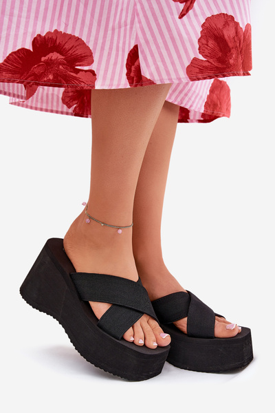 Damen Sandalen Mit Keilabsatz Und Plateau Schwarz Sevolee