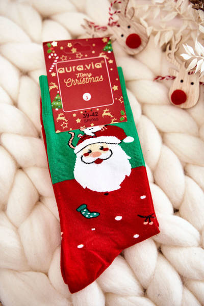Chaussettes De Noël En Coton Pour Hommes Avec Pères Noël Verts Et Rouges