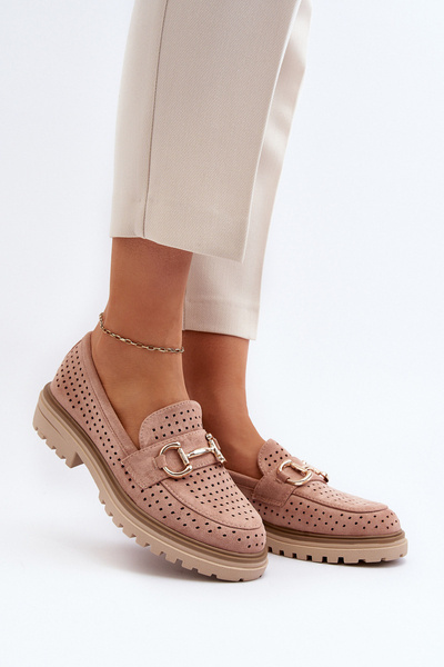 Damen rosa perforierte Mokassins mit Verzierung Talesse