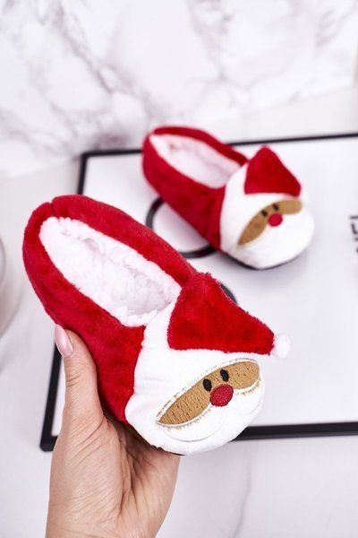 Kinder Weihnachtspantoffeln aus Fleece mit Weihnachtsmann1 Rot Xmas