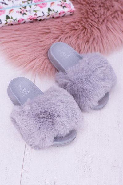 Lu Boo Gyermek Szürke Szőrme XXL Poli Flip Flops