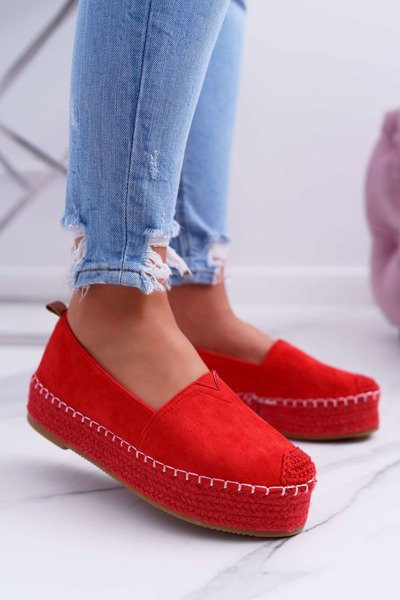 Women's Suede Platform Espadrilles Red Varles