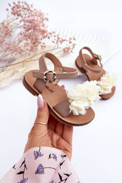 Sandales Pour Enfants À La Mode Avec Fleurs Beige-or Poly