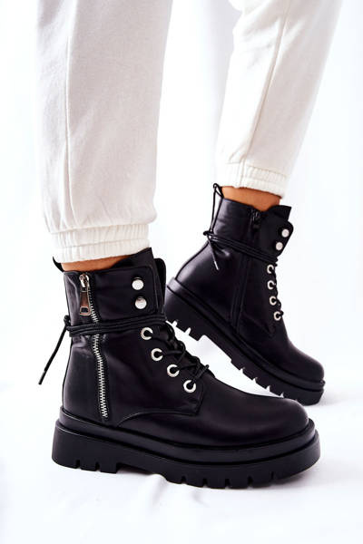 Stiefel mit Reißverschluss und Bändern Schwarz Elissmo