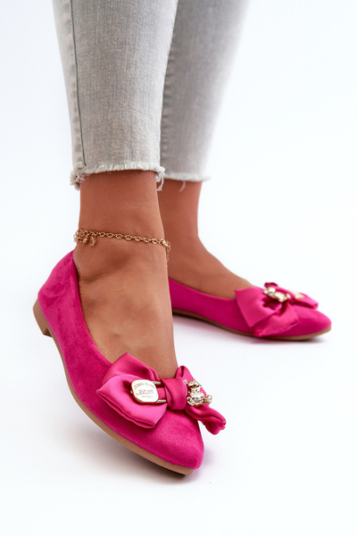 Damen Eco-Wildleder Ballerinas mit Schleife und Brosche Fuchsia Satris