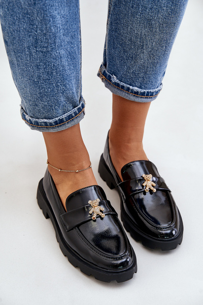 Mocassins Femme Laqués Avec Ours Noir Kaithra