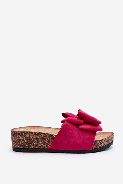 Women's Slides on Chunky Cork Platform with Bow Pink Tarena