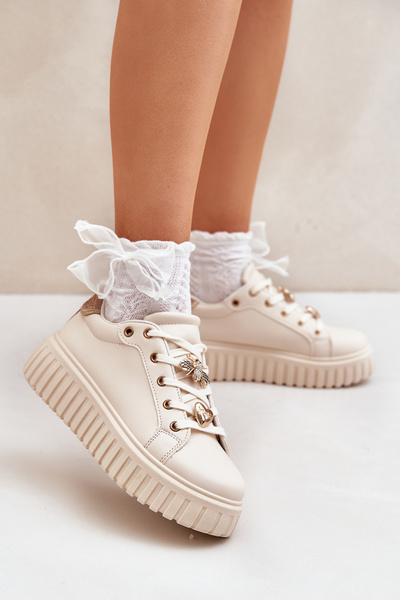 Baskets Femme Avec Rubans Beige Grelesi