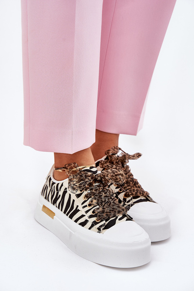 Baskets Femmes Sur Plateforme Massive Avec Lacer Décoratif Zebra Noir-Beige Zidora