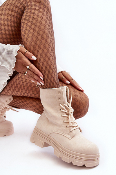 Cizme din piele de piele cu fermoar Beige Marley