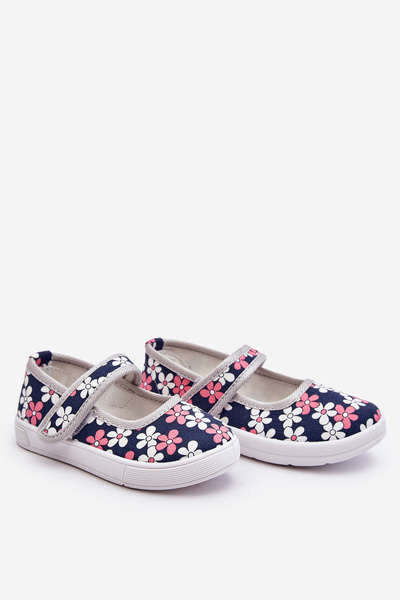 Kinderballerinas in marineblau-Grau Blumen Noah