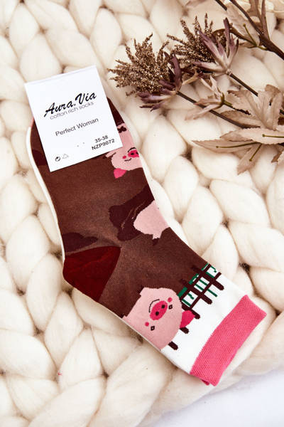 Women's Funny Mismatch Brown and white pigs