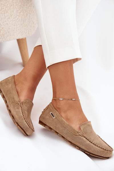Women’s Perforated Moccasins Made Of Eco Suede Brown Amrutia