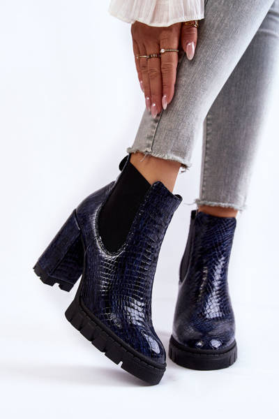 Boots laquées Motif serpent sur poteau Bleu marine Eldey