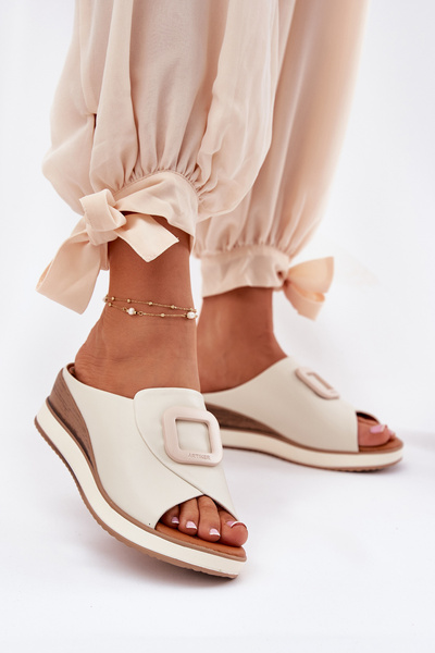 Sandales Wedge En Cuir Pour Femmes Artiker Beige Clair 56C2145