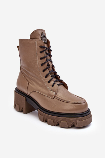 Leder Damen Gefütterte Gummistiefel Trapper Lemar Braun Rehin