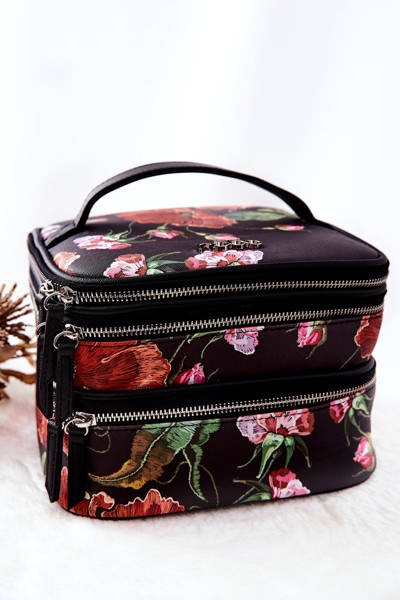 Grande trousse à maquillage Fleurs NOBO L0020-CM05 Marron