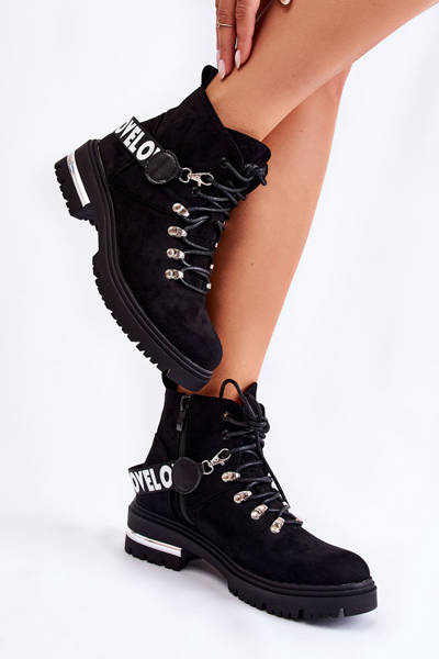 Bottes Chaudes En Daim Avec Ceinture Noir Aurelio
