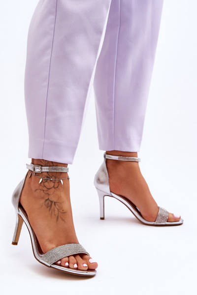 Sandales Femme À Talon Haut Avec Strass Argent Perfecto