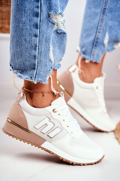 Damen Sportschuhe Turnschuhe Weiß und Beige Maddie