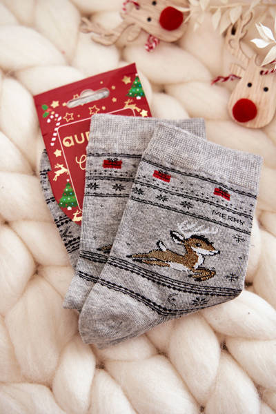 Weihnachtssocken aus Baumwolle für Damen Rentier Graues