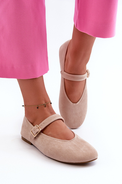 Bézs csatos Faux Suede Balerina Flats Anlofi