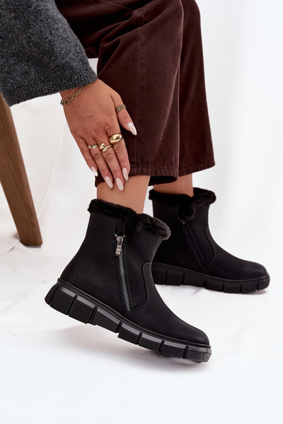 Damenschneeschuhe auf Plattform mit Fell Schwarz Briselle