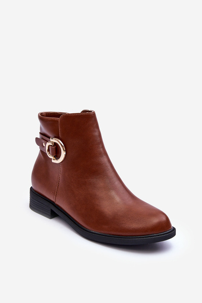 Lederstiefel Mit Flachem Absatz Braun Meronei