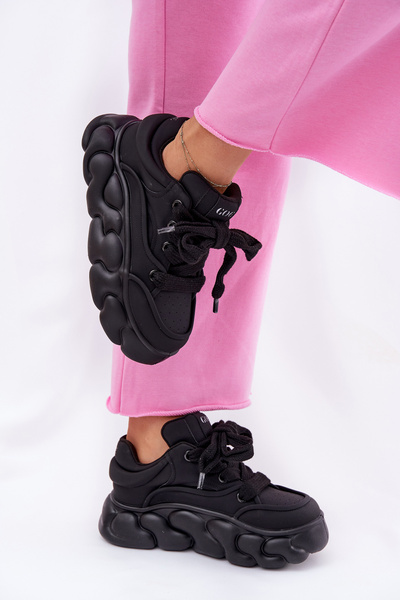 Damen Leder Sneakers Auf Massiver Plattform GOE RR2N4044 Schwarz
