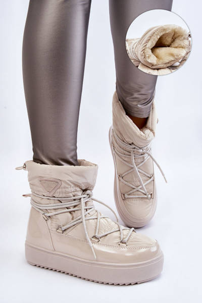 Modische Schneestiefel zum Schnüren für Damen Hell beige Carrios