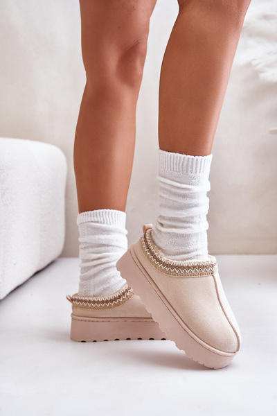 Bottes De Neige Pour Femmes Sur Plateforme Isolées Avec Fourrure Beige Clair Remenia