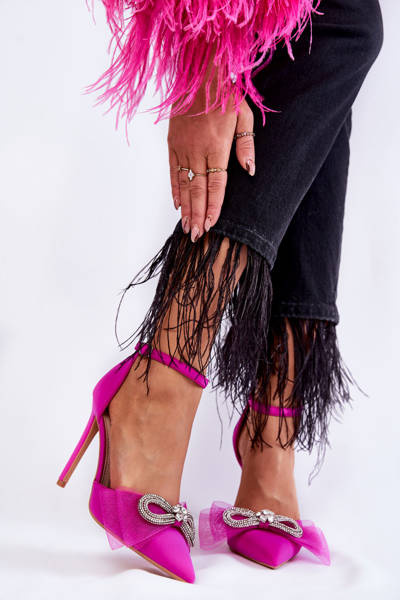 Lederpumpen auf hoher Säule Gold Elegante Pumps an einer Nadel mit Schleife Fuchsia Hettie