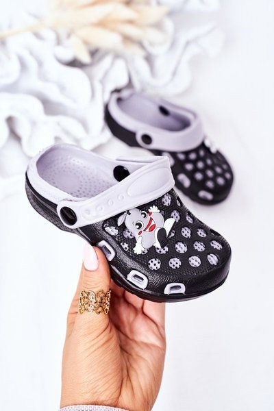 Kids' Foam Flip Flops Kroks Schwarz Grau Jupiter