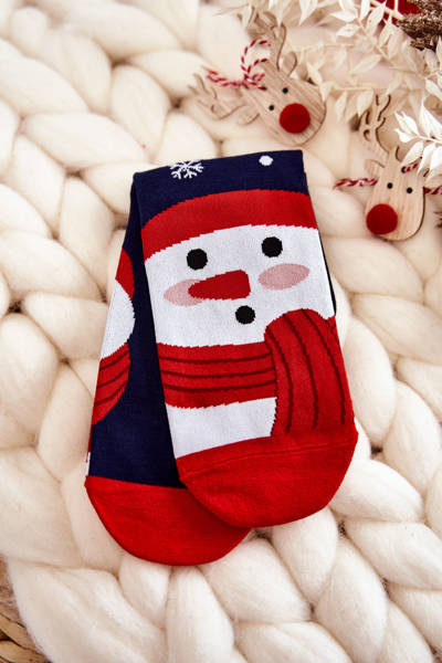 Chaussettes de Noël Femme Motif Bonhomme de Neige Bleu marine
