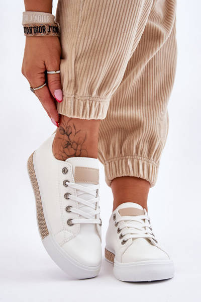 Baskets Basses Femme Avec Jets Blanc-Beige Demira