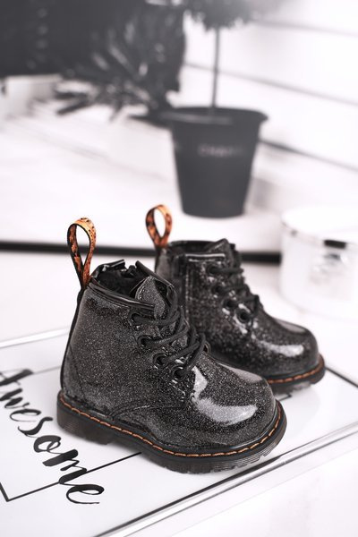 Bottes Enfant Chaudes Avec Fermeture Éclair Laquées Noir Mistor