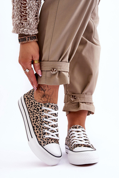 Damen-Turnschuhe auf einer klobigen Plateau Beige und Schwarz Ember