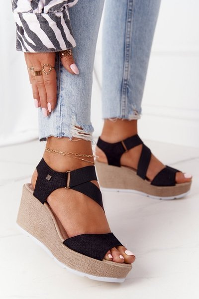 Sandales Compensées En Cuir Avec Cordon Big Star FF276016 Noir