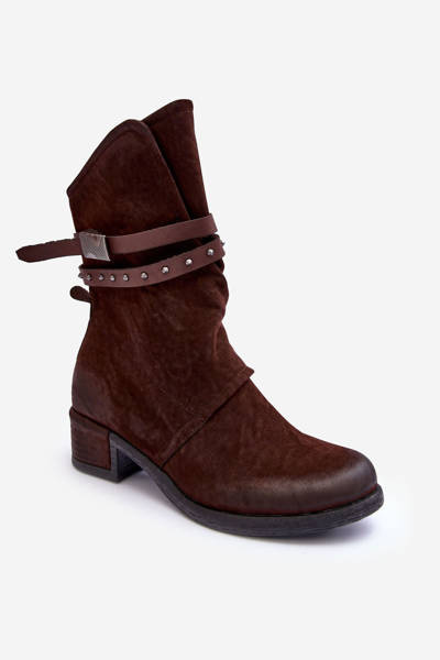 Bottines à talons bas et lanières marron pour femme Thelereia